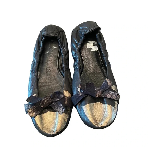 Pedro Garcia Black And Gold Ballet Leather Flats - Picture 6 of 8